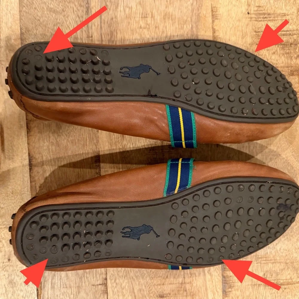 Polo Ralph Lauren Mens Brown Leather  Loafers Striped Buckle Strap